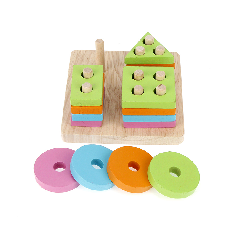 Macaron Children Preschool Educational Sorting Ring Blocks Wooden Shape Sorter Puzzle Cheap Toys