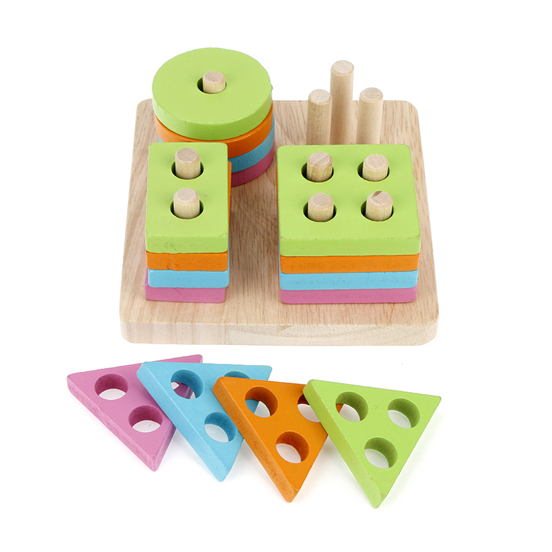 Macaron Children Preschool Educational Sorting Ring Blocks Wooden Shape Sorter Puzzle Cheap Toys