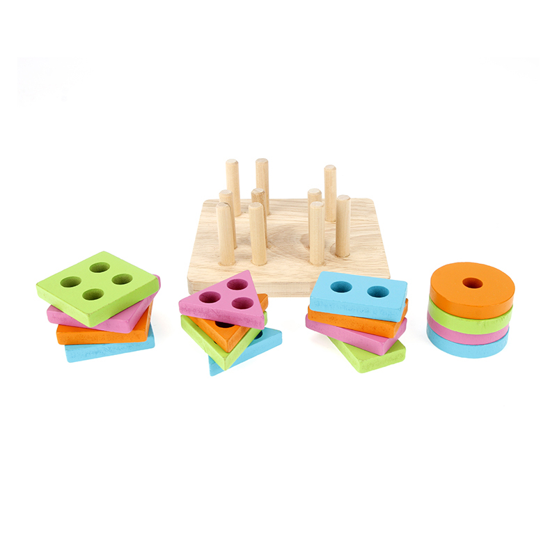 Macaron Children Preschool Educational Sorting Ring Blocks Wooden Shape Sorter Puzzle Cheap Toys