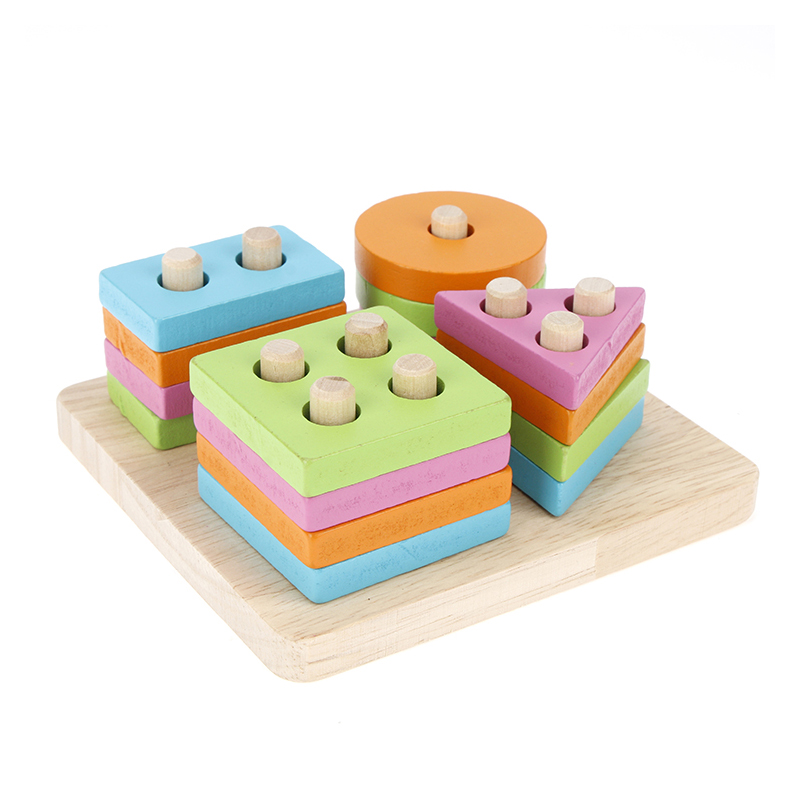 Macaron Children Preschool Educational Sorting Ring Blocks Wooden Shape Sorter Puzzle Cheap Toys