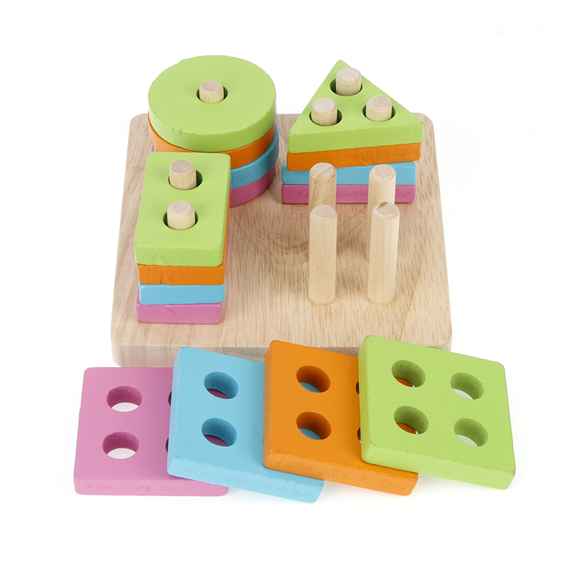 Macaron Children Preschool Educational Sorting Ring Blocks Wooden Shape Sorter Puzzle Cheap Toys