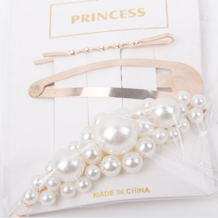 P-1PC One Clip + 1PC Pointed Hair Clip + 1PC Pearl Hair Clip