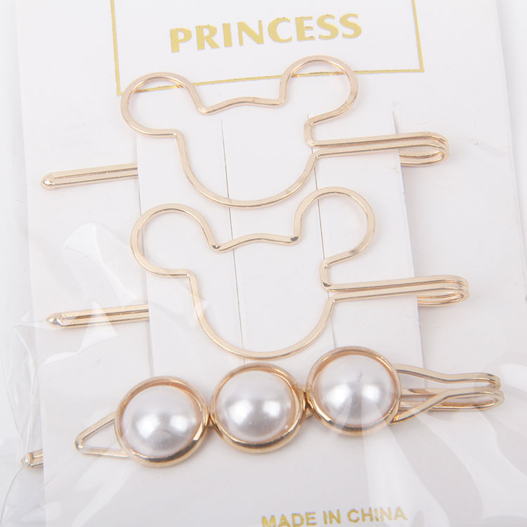 P-2PC Bear Head Clip + 1PC Pearl Hair Clip