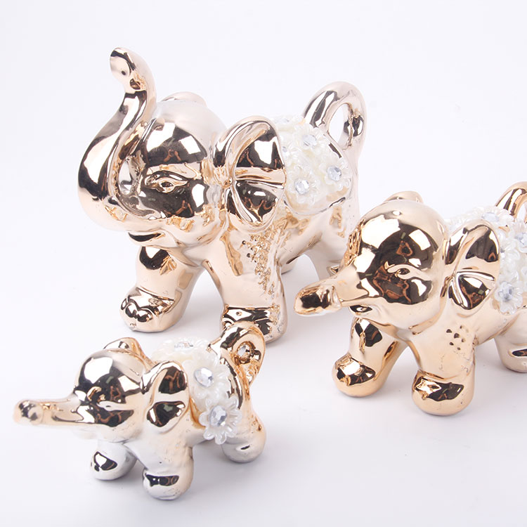 U-3PC Sticky Diamond Elephant Vintage Craft Ornament Set