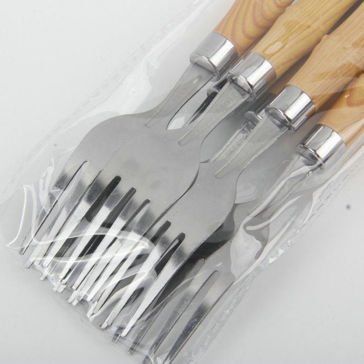 A-6PC Faux Bamboo Wood Grain Plastic Handle 410 Stainless Steel Dinner Fork