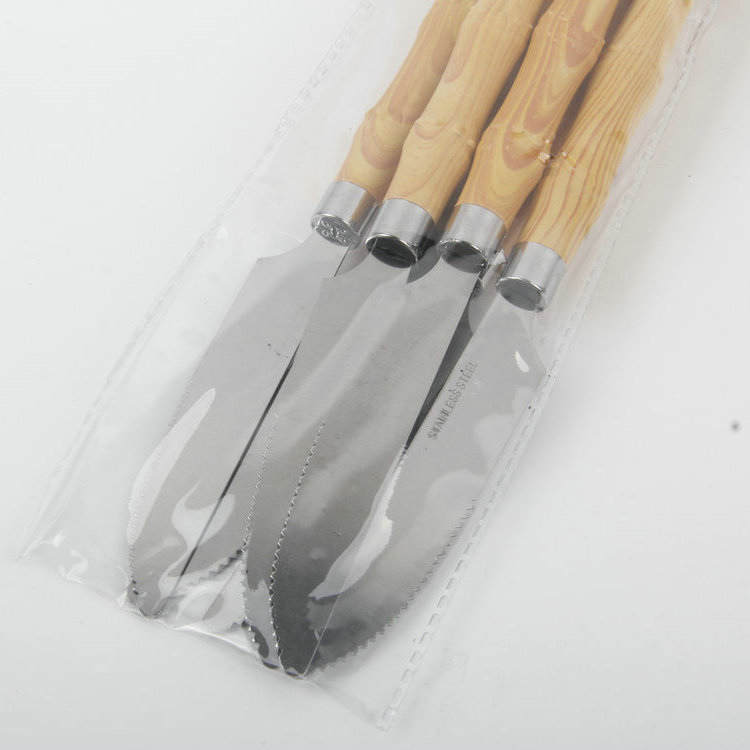 A-6PC Imitation Bamboo Wood Grain Plastic Handle 410 Stainless Steel Knife