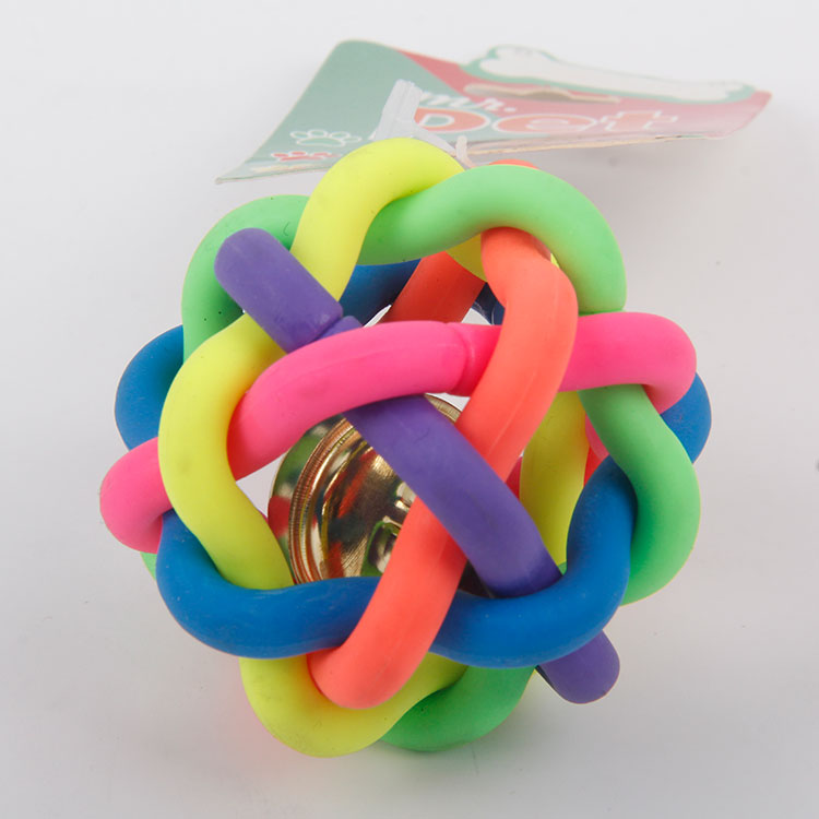 S-Rainbow Ball TPR Pet Chew Toy with Bells