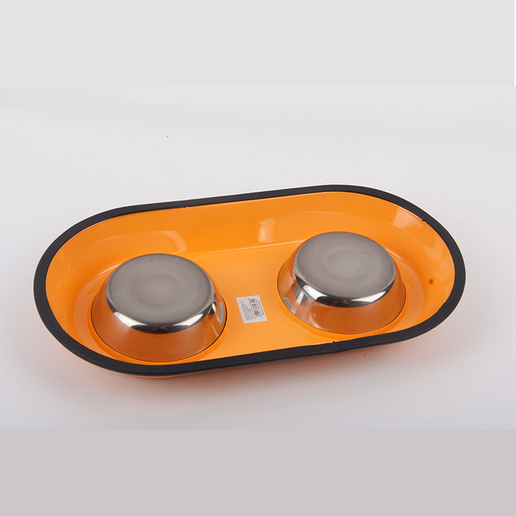 S-Stainless Steel Rounded Double Compartment Pet Bowl