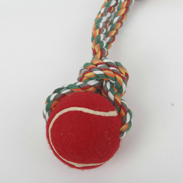 S-Colorful Woven Cotton Rope Toy With Tennis Pet