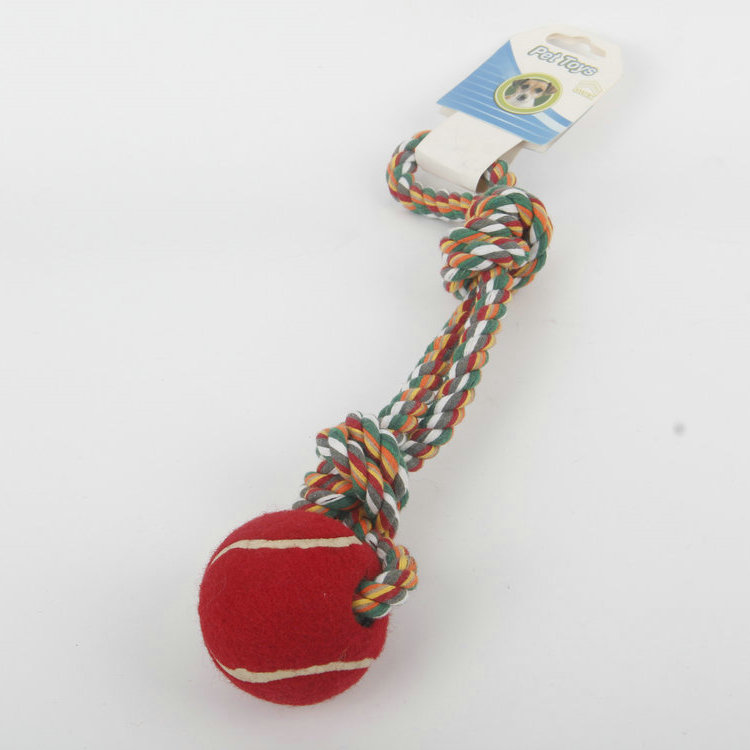 S-Colorful Woven Cotton Rope Toy With Tennis Pet