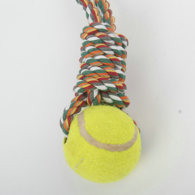 S-Colorful Woven Cotton Rope Toy With Tennis Pet 1