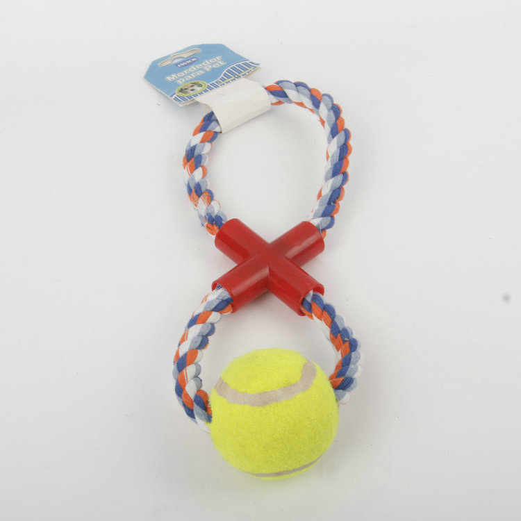 S-8-Shaped Middle Four-way Plastic Tube With Tennis Pet Cotton Rope Toy