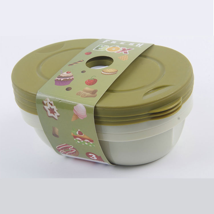 A-3PC Oval Plastic Solid Color Lunch Box With Button