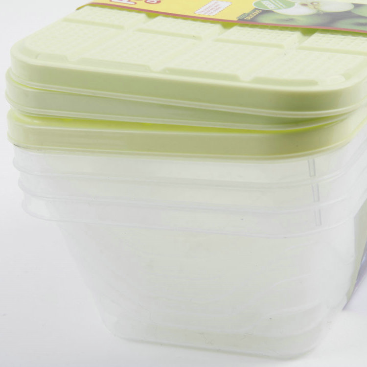 A-4PC Square Transparent Plastic Fresh-keeping Box (lid Convex Dot Grid