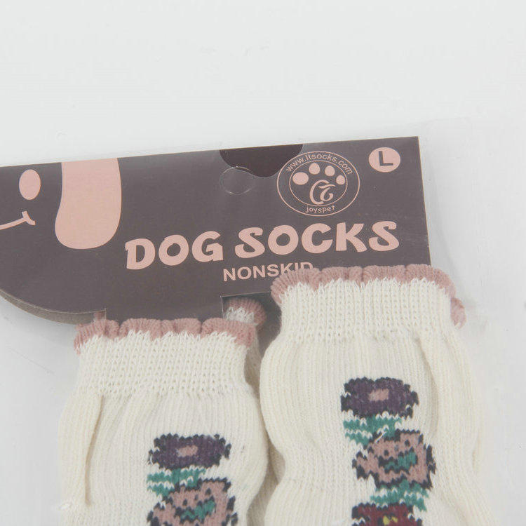 S-2 Two-Pack Color Printed Non-slip Cotton Pet Socks With Plastic Paw Print