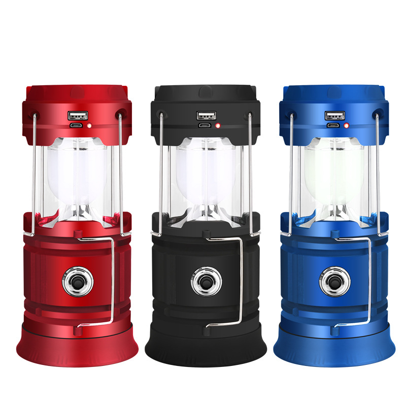 LED Camping Lantern, Powered by Battery with Solar and USB Charging