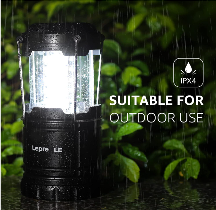 LED Camping Lantern, Powered by Battery with Solar and USB Charging