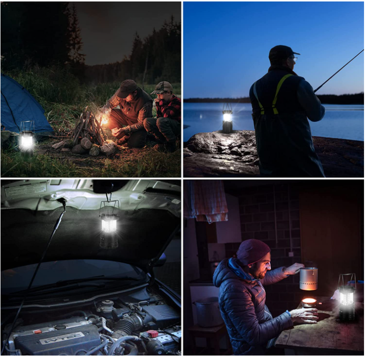 LED Camping Lantern, Powered by Battery with Solar and USB Charging