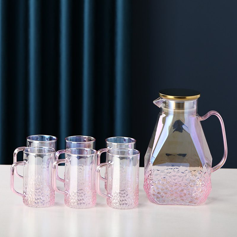 Pink Gradient Pattern Glass Pitcher Set