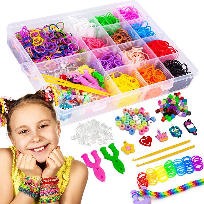 Hot Sales 1800 Pcs Rubber Bands Bracelet Kit 32 Colors Loom Bands Clips Beads Diy Set