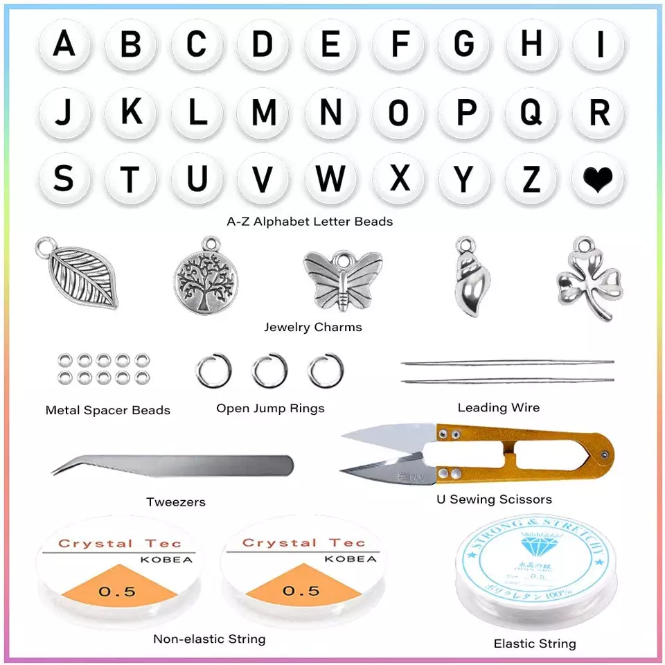 24 colors hotselling DIY bracelet set with 26 kinds of flat round letter beads for kids jewelry making for beginners