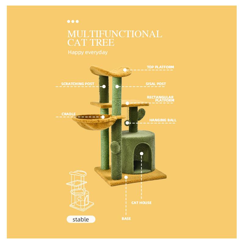 Flower Cat Tree with Platform Scratching Posts Green colorful in stock Modern Style Active House Furniture Play Tower Multi Leve