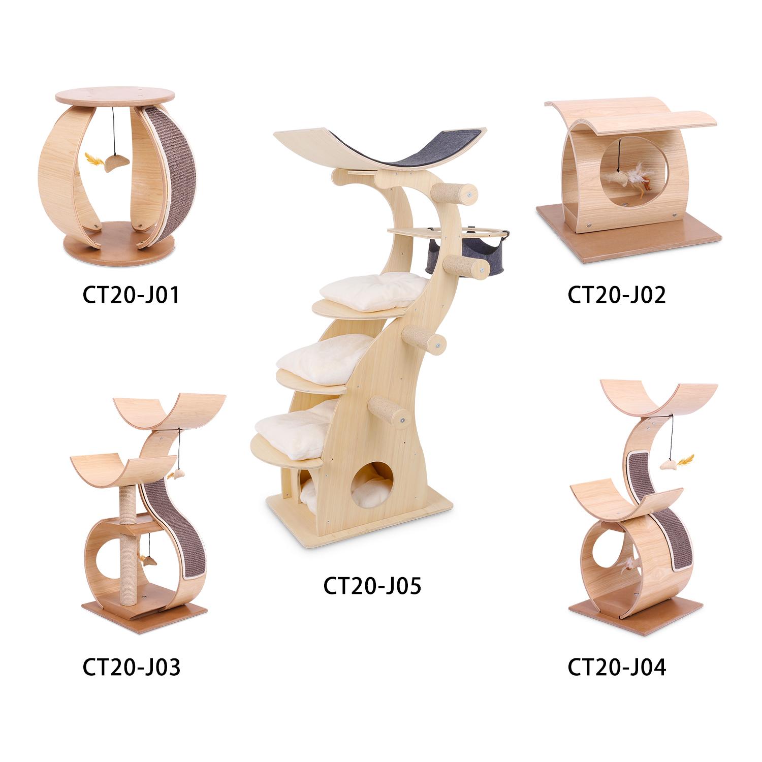 Multi-level Platform Wooden Cat Scratching Tree Natural Cat Tree With Hammock luxury cat tower