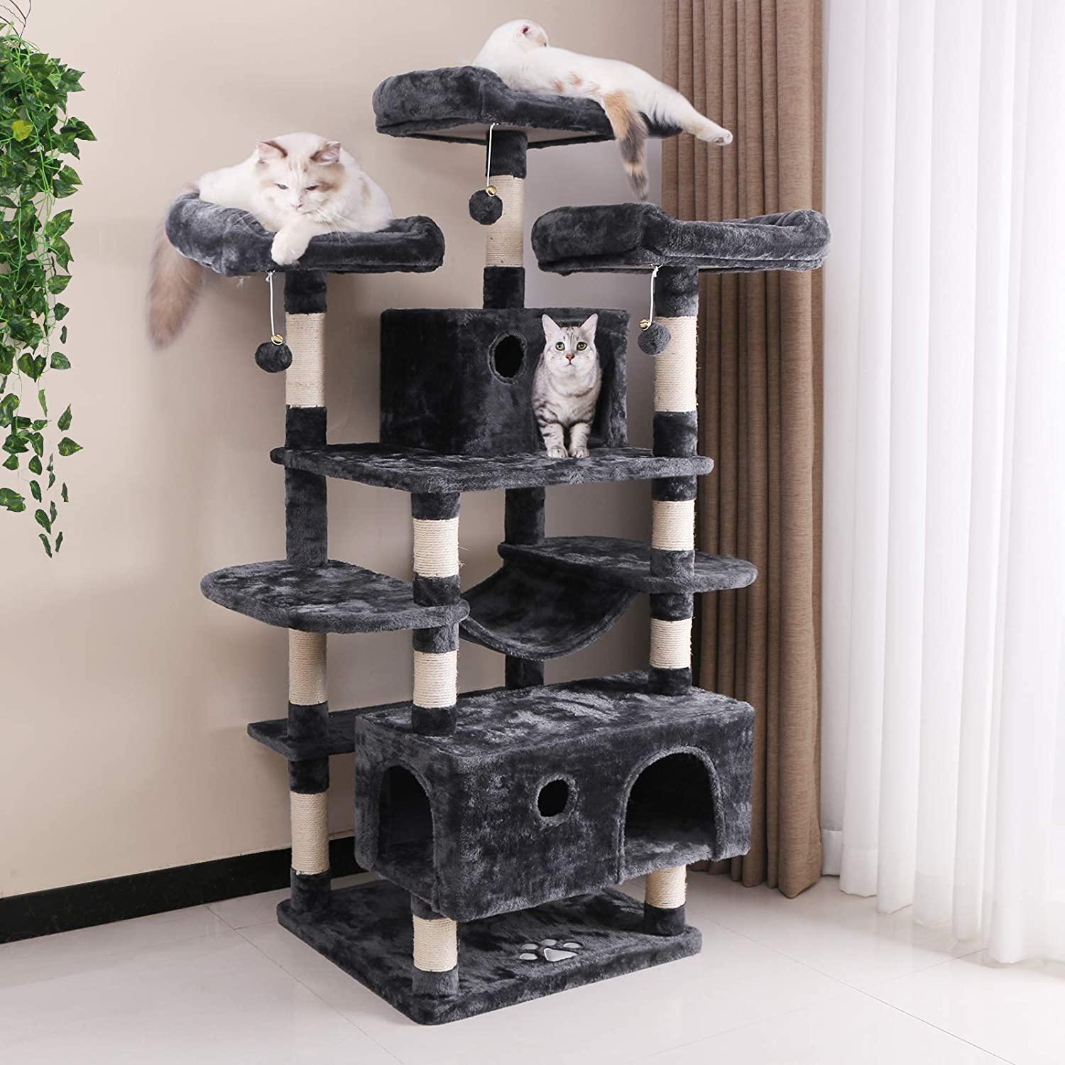 2022 manufacturer custom extra large 49 inches big cat activity black climbing tree house multilayer tower for large cats