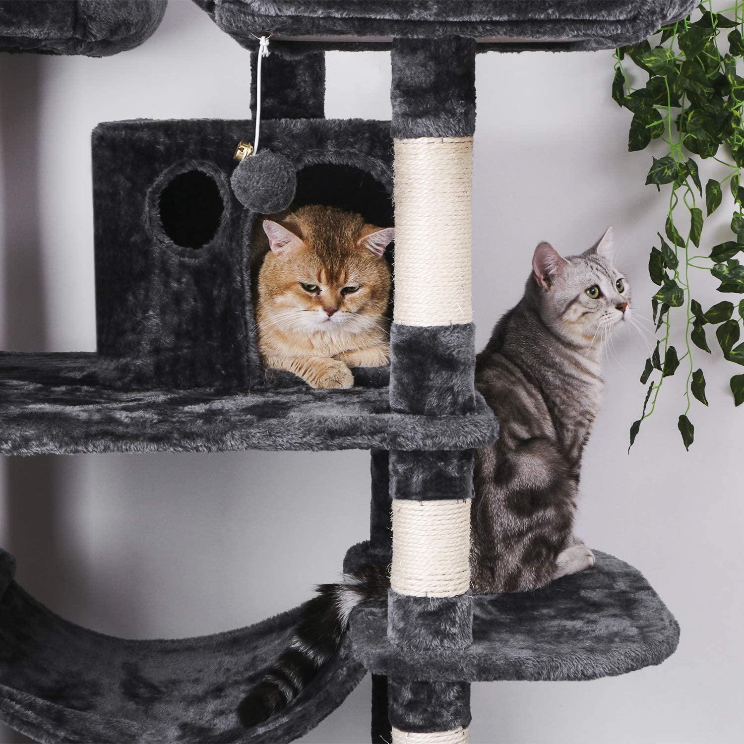 2022 manufacturer custom extra large 49 inches big cat activity black climbing tree house multilayer tower for large cats