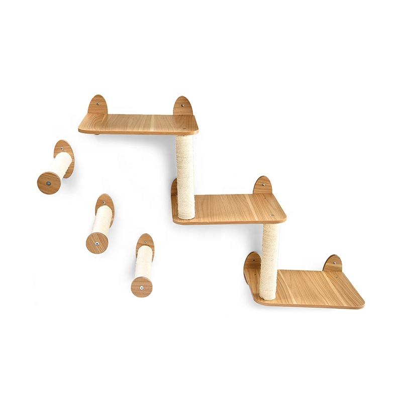 7pcs Modern Cat Furniture Tree Frame Solid Wood Cat Climb Track Wall Mounted Shelves