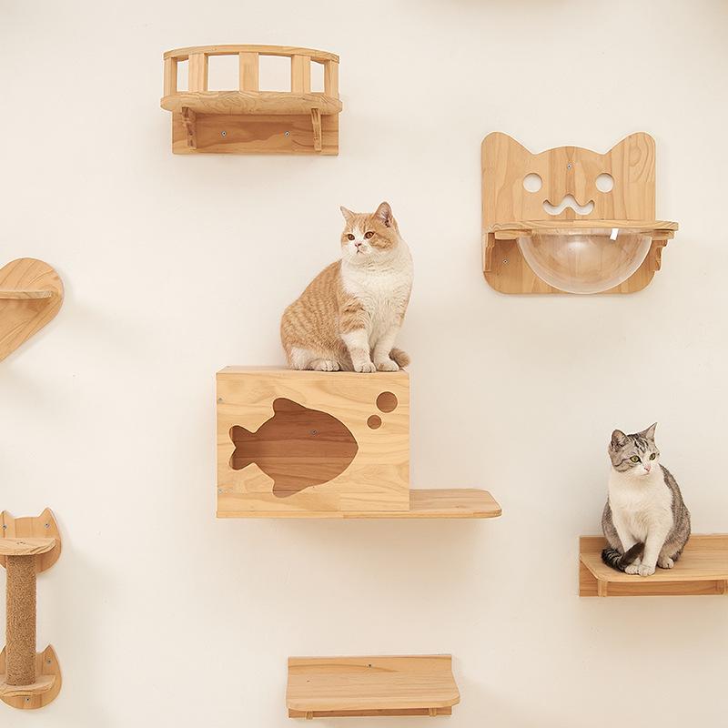 Wholesale High Quality Solid Wood Wall Mounted Cat Scratcher Shelf Cat Hammock Wall Mounted Cat Tree Wall Climbing Frame