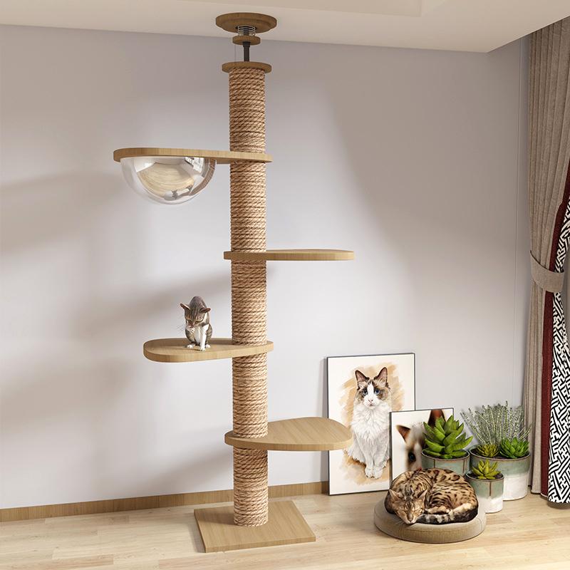 Solid Wood Floor-to-ceiling Cat Climbing Frame Space Capsule Jumping Platform Cat Tree Condo Furniture Scratch Post Pet House