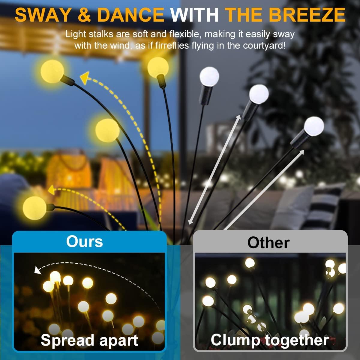 Outdoor Solar Pathway Light IP65 Waterproof Firework 6/8/10 heads led Solar Garden Lamp Powered Starburst Swaying Firefly Light